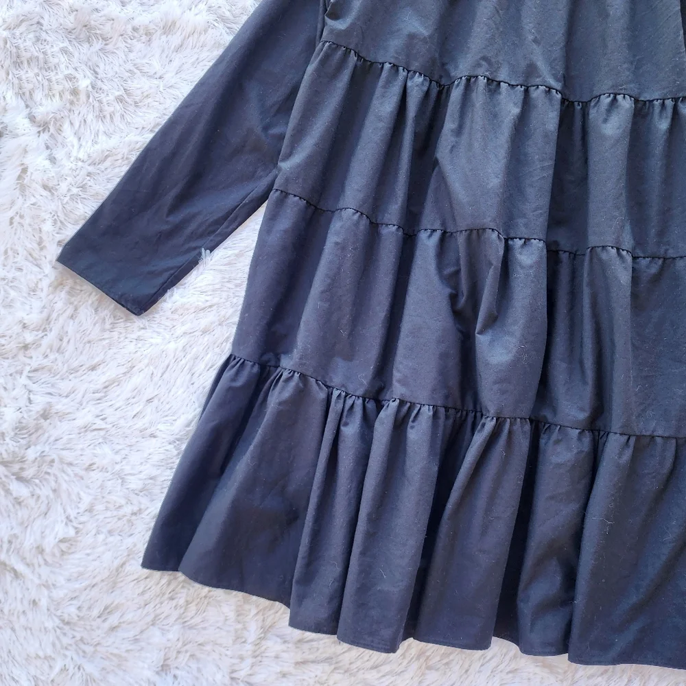 Asos Design Black Cotton‎ Tiered Babydoll Dress